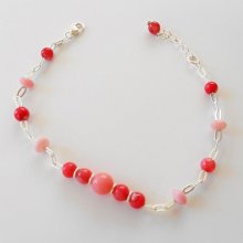 Coral and red gorgonian beads bracelet on 925 silver chain