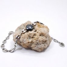 Flat stone bracelet in hematite on steel chain coffee bean 