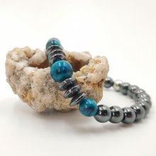 Men's bracelet with anthracite grey hematite and crysocolle stones 