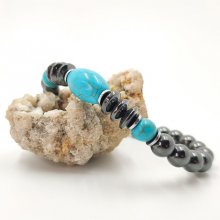 Anthracite grey and blue turquenite hematite bracelet for men
