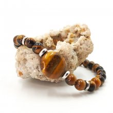 Man bracelet with tiger eye stones and stainless steel 
