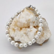 White cultured pearl and stainless steel bracelet