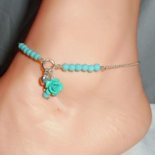 Original 925 silver bracelet/ankle chain with crystal and green rose beads