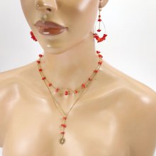  Double row necklace with red gorgon and sun