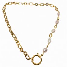 Necklace with large chain and cultured pearls