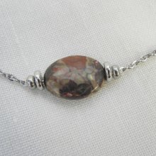 Solitaire necklace with oval jasper stone and stainless steel beads