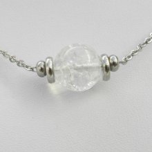 Solitaire necklace with round rock crystal stone and stainless steel beads