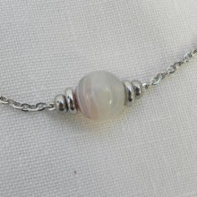 Solitaire necklace with grey agate stone and stainless steel beads