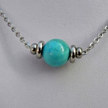 Solitaire necklace with blue amazonite stone and stainless steel beads
