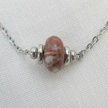 Solitaire necklace with brown round jasper stone and stainless steel beads