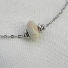 Solitaire necklace with beige round jasper stone and stainless steel beads