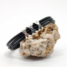 Men's bracelet black leather multi-ranks with pearl XXX