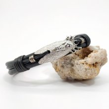 Cicada bracelet on black leather cord