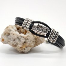 Motorcycle bracelet on black leather cords