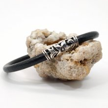 Floral bracelet on black leather cord