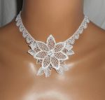 White lace flower ceremony necklace with Swarovski crystal