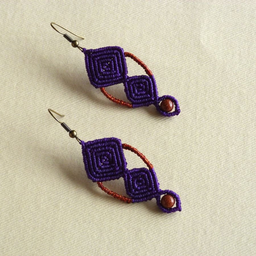 Purple micro-macramé earrings