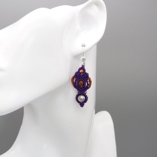 Purple micro-macram&eacute; earrings with 925 silver hook