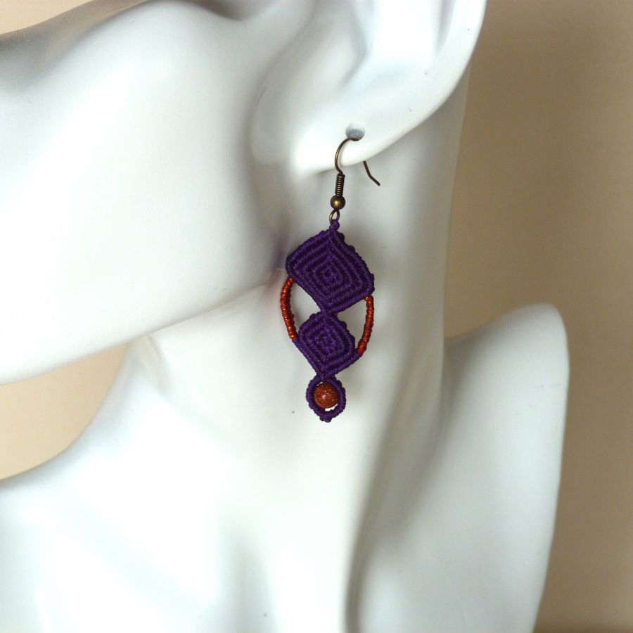 Purple micro-macramé earrings