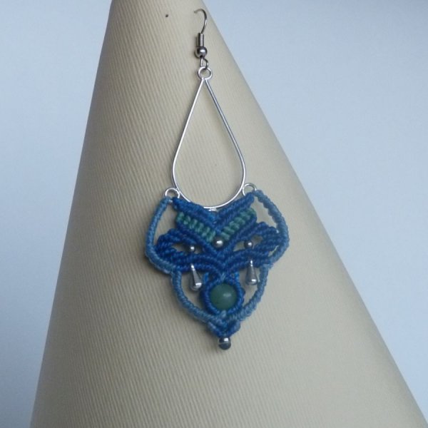 Blue/sky blue/turquoise green micro-macram&eacute; earrings