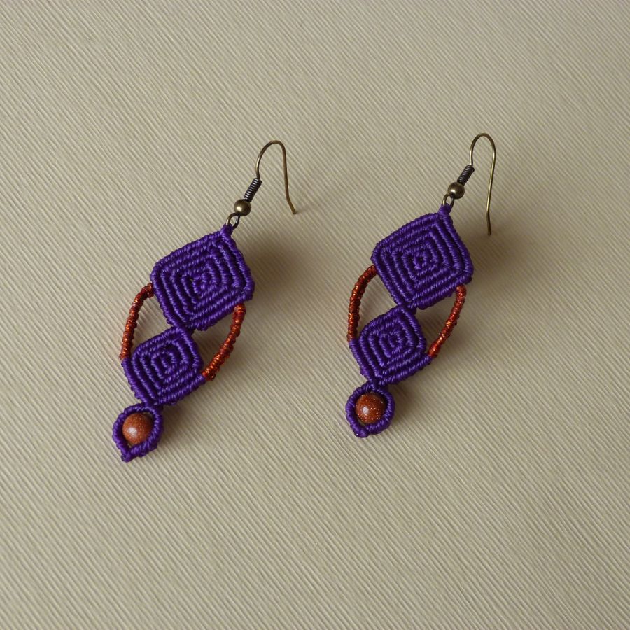 Purple micro-macramé earrings