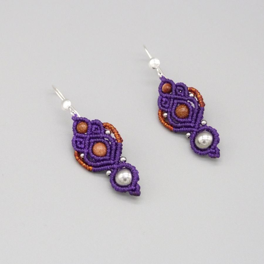 Purple micro-macramé earrings with 925 silver hook