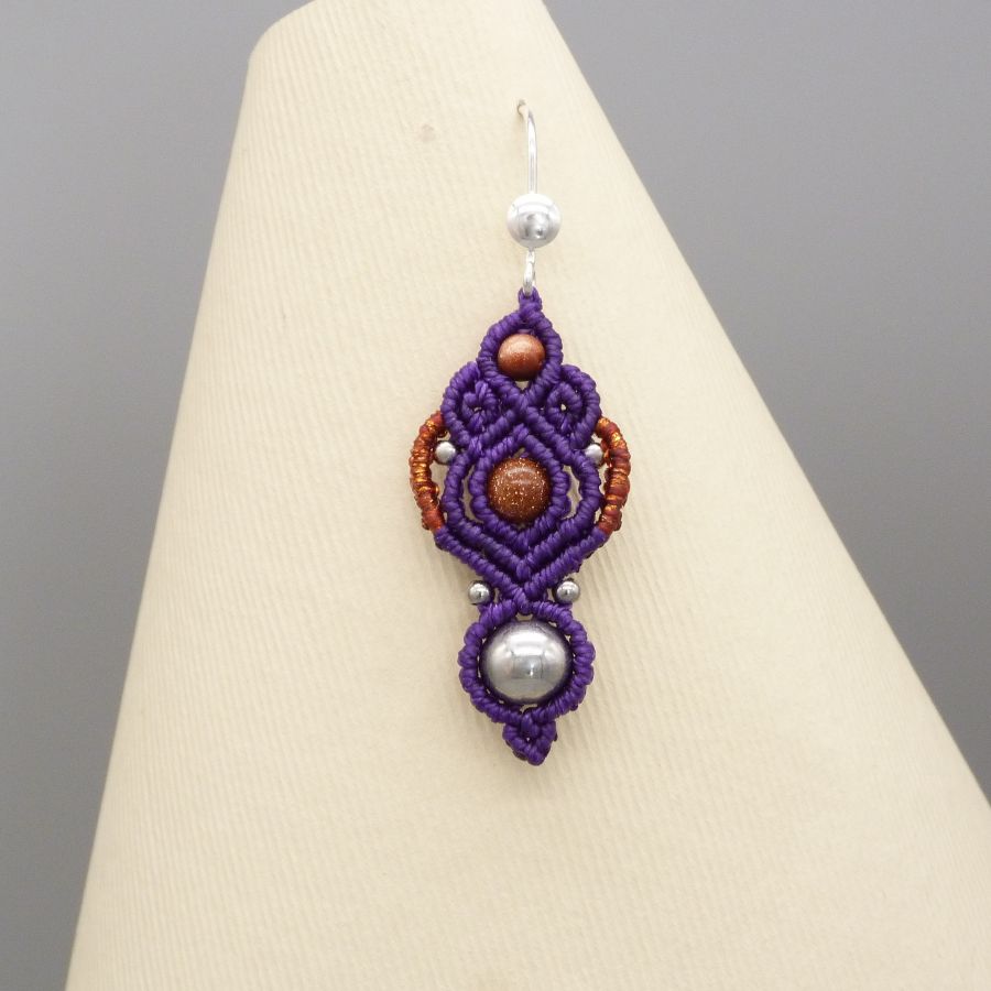 Purple micro-macramé earrings with 925 silver hook