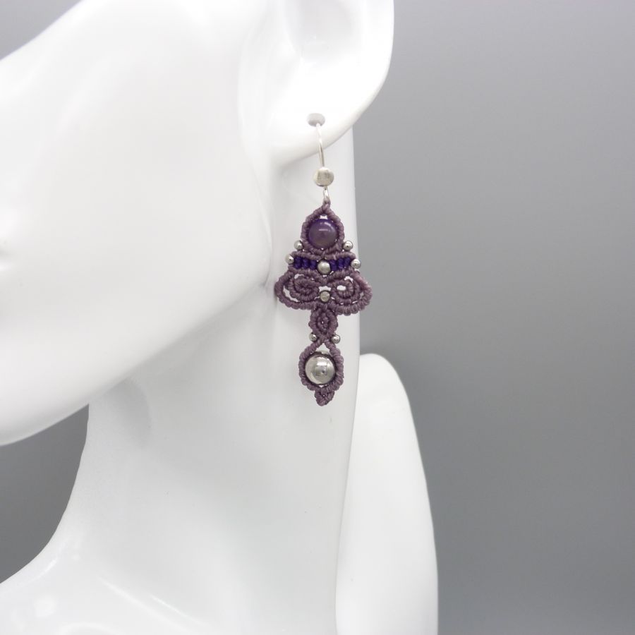 Purple micro-macramé earrings