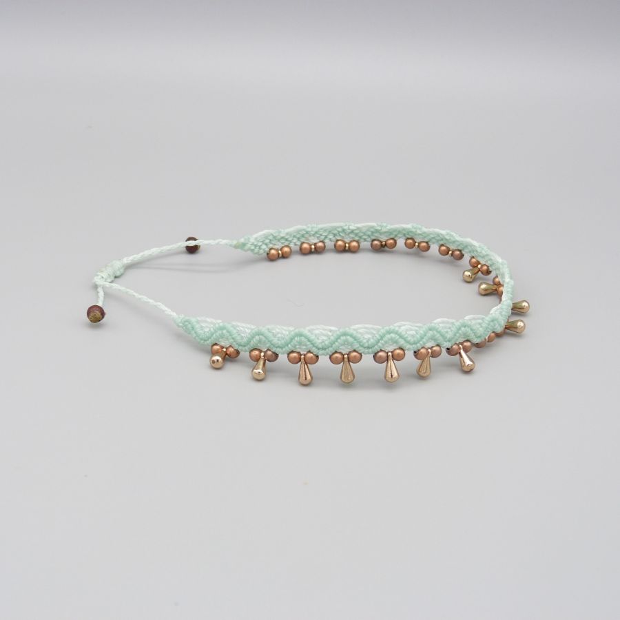 Anklet in micro-macramé "water mint green