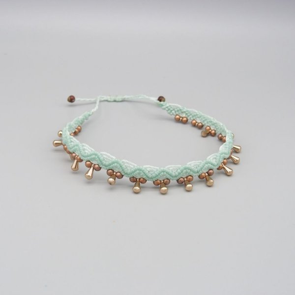 Anklet in micro-macram&eacute; "water mint green
