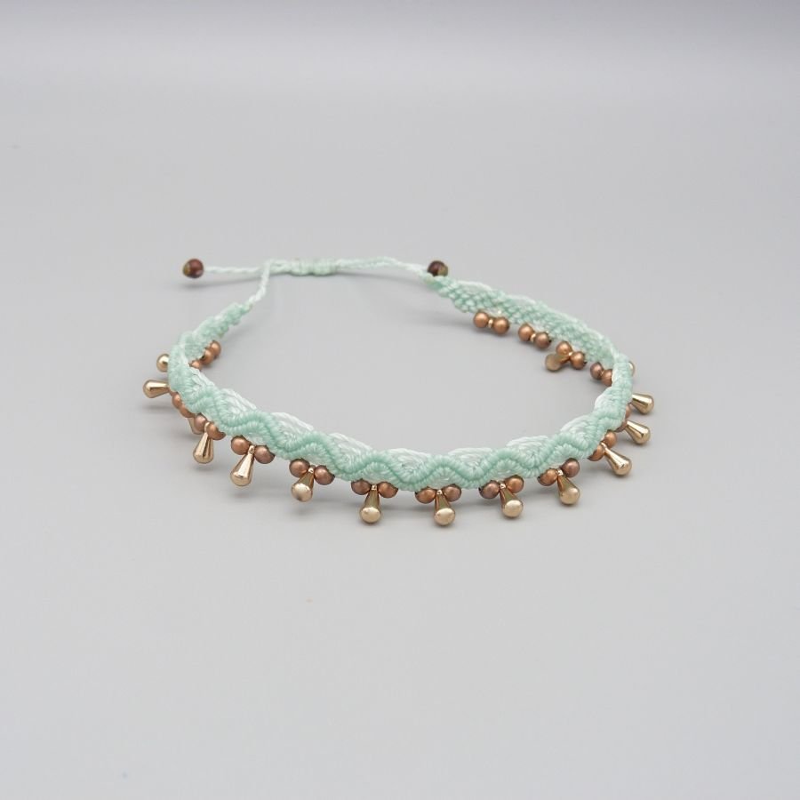 Anklet in micro-macramé "water mint green