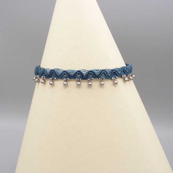 Duck blue micro macram&eacute; anklet