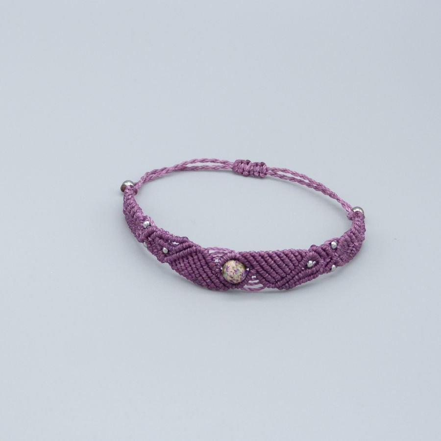 Plum micro-macramé bracelet with a blue violet imperial jasper gemstone