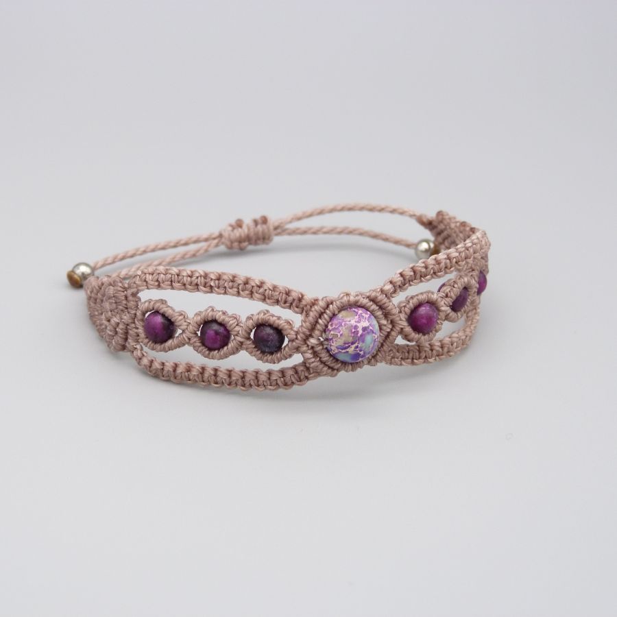 Taupe micro-macramé bracelet with a blue violet imperial jasper gemstone