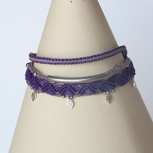 3 in 1 purple and violet multi-row bracelet