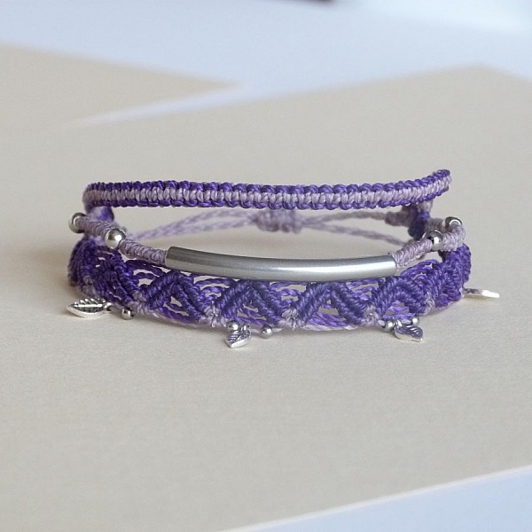 3 in 1 purple and violet multi-row bracelet
