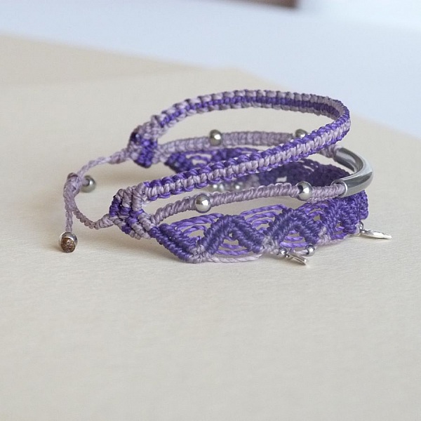 3 in 1 purple and violet multi-row bracelet