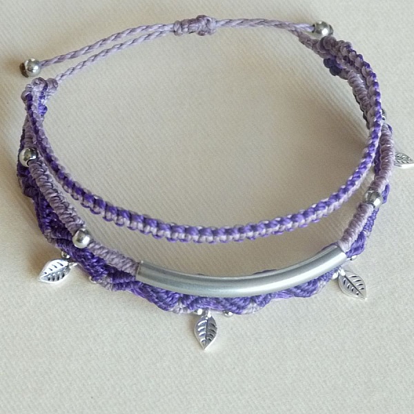 3 in 1 purple and violet multi-row bracelet