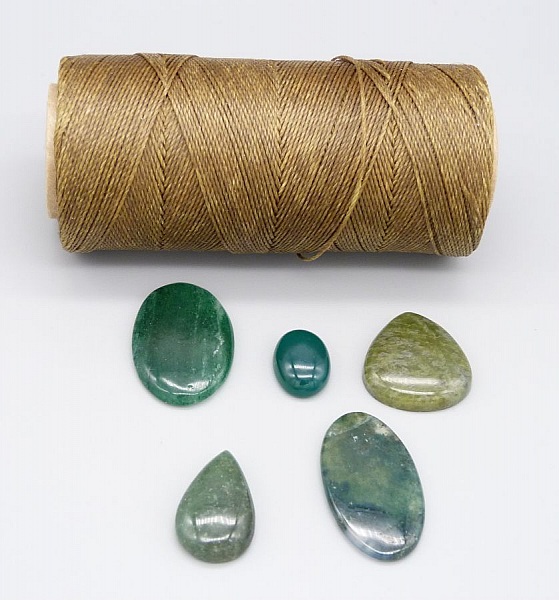 Chocolate brown micro-macram&eacute; necklace with a green gemstone