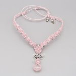 Pink micro-macramé necklace with two quartz beads 