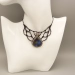 Black micro-macramé necklace with a labradorite set