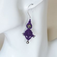 Pair of purple micro-macramé earrings with 925 silver hook