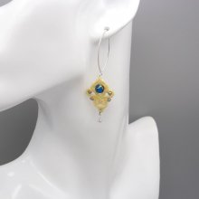 Cream tone micro-macramé earrings with an aqua terra jasper bead