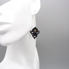 Black micro-macramé earrings with imperial jasper beads