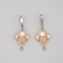 Sand tone micro-macramé earrings with mother of pearl beads
