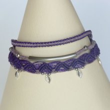 3 in 1 purple and violet multi-row bracelet