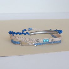 3 in 1 micro-macramé bracelet in blue and beige sand