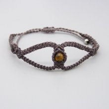 Purple micro-macramé bracelet with three tiger eye beads