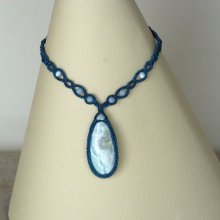duck blue micro-macramé necklace with larsonite jasper
