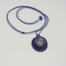 Dark blue micro-macramé necklace with a stone cabochon